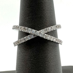 18k White Gold .49 Ctw Thin Diamond "X"  Ladies Ring 