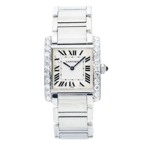 Cartier Tank Francaise Stainless Steel Diamond Bezel Quartz Watch 
