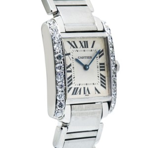 Cartier Tank Francaise Stainless Steel Diamond Bezel Quartz Watch 