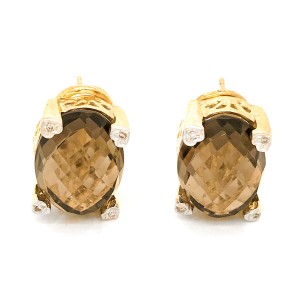 14k Yellow Gold Diamond and Smoky Topaz Earrings