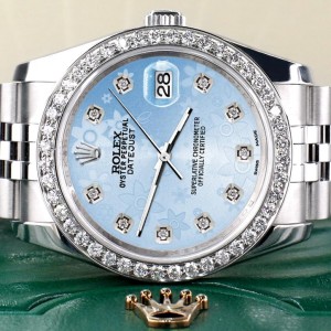 Rolex Datejust 116200 36mm 1.85ct Diamond Bezel/Blue Flower Diamond Dial Steel Watch