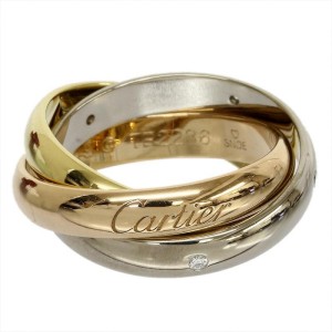 Cartier 18K Yellow White And Pink Gold Trinity 3 Bands 5P Diamonds Ring Size 5