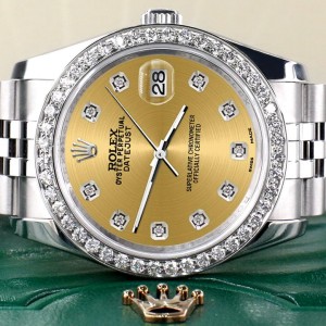 Rolex Datejust 116200 36mm 1.85ct Diamond Bezel/Champagne Diamond Dial Steel Watch