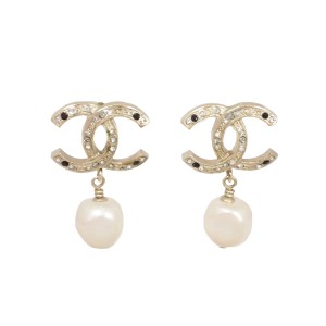 Chanel Gold Tone And Stone Earrings