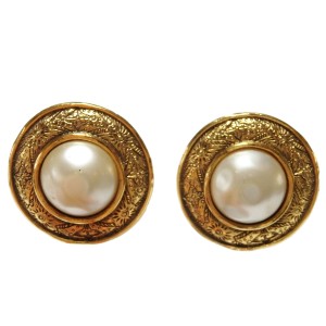 Chanel Metal And Simulated Glass Pearl Earrings 