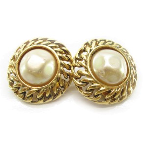 Chanel Gold Tone Metal Simulated Glass Pearl Earrings