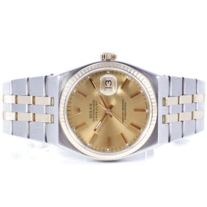 Rolex Datejust 17013 18K Yellow Gold and Stainless Steel OysterQuartz Champagne Stick Dial 36mm Unisex Watch
