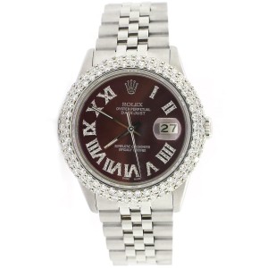 Rolex Datejust 36MM Steel Watch with 4.6Ct Diamond Bezel/Purple Roman Diamond Dial