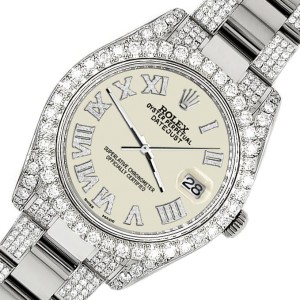 Rolex Datejust II 41mm Diamond Bezel/Lugs/Bracelet/Linen White Roman Dial Steel Watch 116300