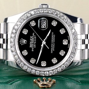 Rolex Datejust 116200 36mm 1.85ct Diamond Bezel/Black Diamond Dial Steel Watch