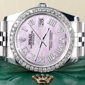 Rolex Datejust 116200 36mm 2.0ct Diamond Bezel/Pink Pearl Diamond Roman Dial Steel Watch