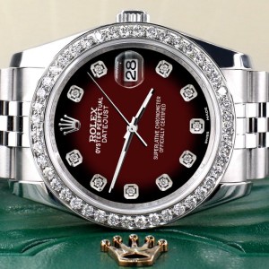 Rolex Datejust 116200 36mm 1.85ct Diamond Bezel/Maroon Red Diamond Dial Steel Watch