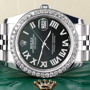 Rolex Datejust 116200 36mm 2.0ct Diamond Bezel/Black MOP Diamond Roman Dial Steel Watch