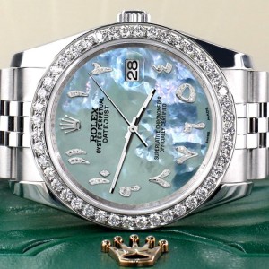 Rolex Datejust 116200 36mm 2.0ct Diamond Bezel/Tahitian Blue Diamond Arabic Dial Steel Watch