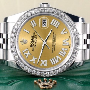 Rolex Datejust 116200 36mm 2.0ct Diamond Bezel/Champagne Diamond Roman Dial Steel Watch