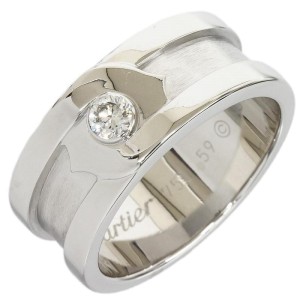 Cartier 18K White Gold Diamond 2C Motif Band Ring Size 9