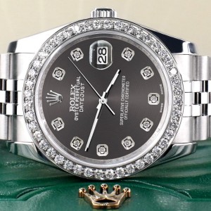 Rolex Datejust 116200 36mm 1.85ct Diamond Bezel/Rhodium Grey Diamond Dial Steel Watch