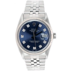 Rolex Datejust 36mm  White Gold Fluted Bezel/Blue Diamond Dial Steel Jubilee Watch