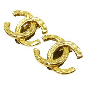 Chanel CC Logo Gold Tone Metal Earrings 
