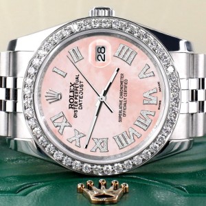 Rolex Datejust 116200 36mm 2.0ct Diamond Bezel/Royal Pink MOP Diamond Roman Dial Steel Watch