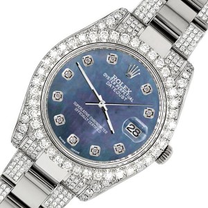 Rolex Datejust II 41mm Diamond Bezel/Lugs/Bracelet/Black Pearl Diamond Dial Steel Watch 116300