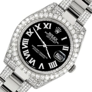 Rolex Datejust II 41mm Diamond Bezel/Lugs/Bracelet/Black Roman Dial Steel Watch 116300