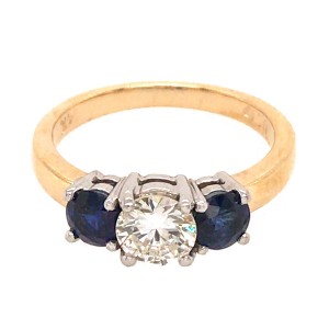 3 Stone Diamond and Sapphire Engagement Ring.