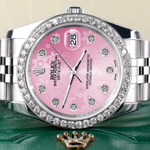 Rolex Datejust 116200 36mm 1.85ct Diamond Bezel/Pink Flower Diamond Dial Steel Watch