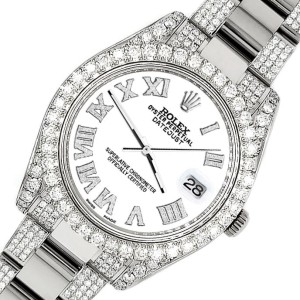 Rolex Datejust II 41mm Diamond Bezel/Lugs/Bracelet/White Roman Dial Steel Watch 116300