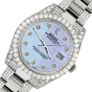 Rolex Datejust II 41mm Diamond Bezel/Lugs/Bracelet/Purple MOP Diamond Dial Steel Watch 116300