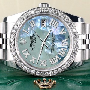 Rolex Datejust 116200 36mm 2.0ct Diamond Bezel/Tahitian Blue Diamond Roman Dial Steel Watch