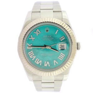 Rolex Datejust II 41MM White Gold and steel Watch w/Royal Turquoise MOP Diamond Dial 116334