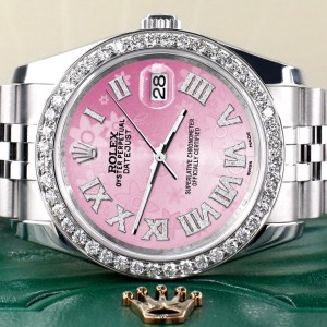 Rolex Datejust 116200 36mm 2.0ct Diamond Bezel/Pink Flower Diamond Roman Dial Steel Watch