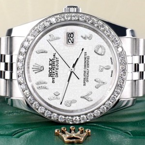 Rolex Datejust 116200 36mm 2.0ct Diamond Bezel/White Jubilee Diamond Arabic Dial Steel Watch