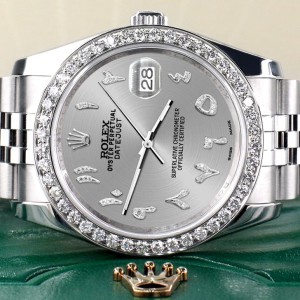Rolex Datejust 116200 36mm 2.0ct Diamond Bezel/Silver Diamond Arabic Dial Steel Watch