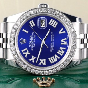 Rolex Datejust 116200 36mm 2.0ct Diamond Bezel/Navy Blue Diamond Roman Dial Steel Watch