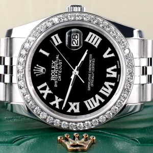 Rolex Datejust 116200 36mm 2.0ct Diamond Bezel/Black Diamond Roman Dial Steel Watch