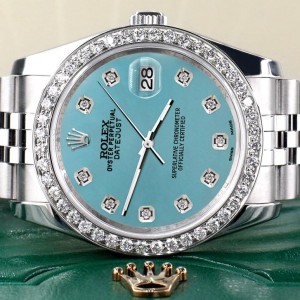 Rolex Datejust 116200 36mm 1.85ct Diamond Bezel/Turquoise Diamond Dial Steel Watch