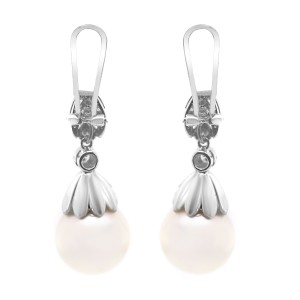 14k White Gold Pearl Drop Diamond Earrings