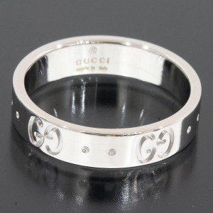 Gucci 18K White Gold Icon Band Ring Size 5.25 