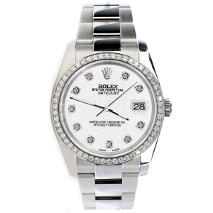 Rolex Datejust 36MM Steel Oyster Watch with Custom Diamond Bezel/White Jubilee Diamond Dial 
