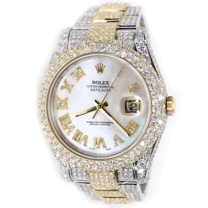 Rolex Datejust II 41mm 2-Tone Oyster 15.8ct Diamond Watch/Diamond Roman Numerals/Box/Papers 116333