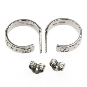 GUCCI 18K White Gold GG Icon Iconic Pierced Earrings Hoop LXGCH-55