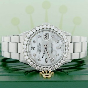 Rolex Datejust 36MM Automatic Stainless Steel Oyster Mens Watch w/MOP Diamond Dial & 3.65CT Bezel