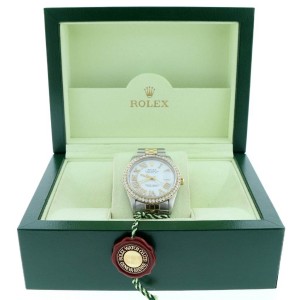 Rolex Datejust 2-Tone 18K Gold/SS 36mm Automatic Jubilee Watch w/MOP Roman Diamond Dial & 1.85Ct Bezel