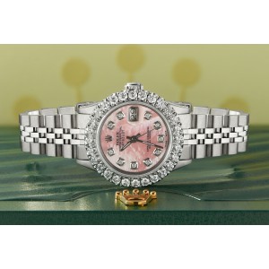 Rolex Datejust Steel 26mm Jubilee Watch 2CT Diamond Bezel / Vibrant Pink Dial