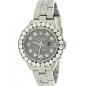 Rolex Datejust Ladies Automatic Stainless Steel 26mm Oyster Watch w/Gray Diamond Dial & 1.96Ct Bezel