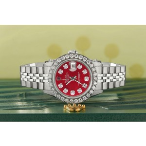 Rolex Datejust Steel 26mm Jubilee Watch Candy Red MOP 1.3CT Diamond Bezel & Dial