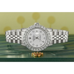 Rolex Datejust Steel 26mm Jubilee Watch 2CT Diamond Bezel / Silver Diamond Dial