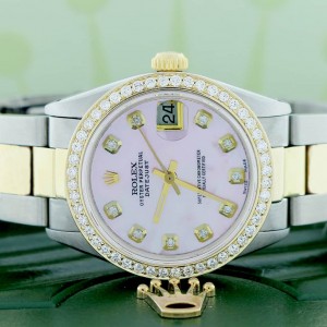 Rolex Datejust 2-Tone Gold/SS Midsize 31mm Oyster Womens Watch with Pink MOP Diamond Dial & Bezel